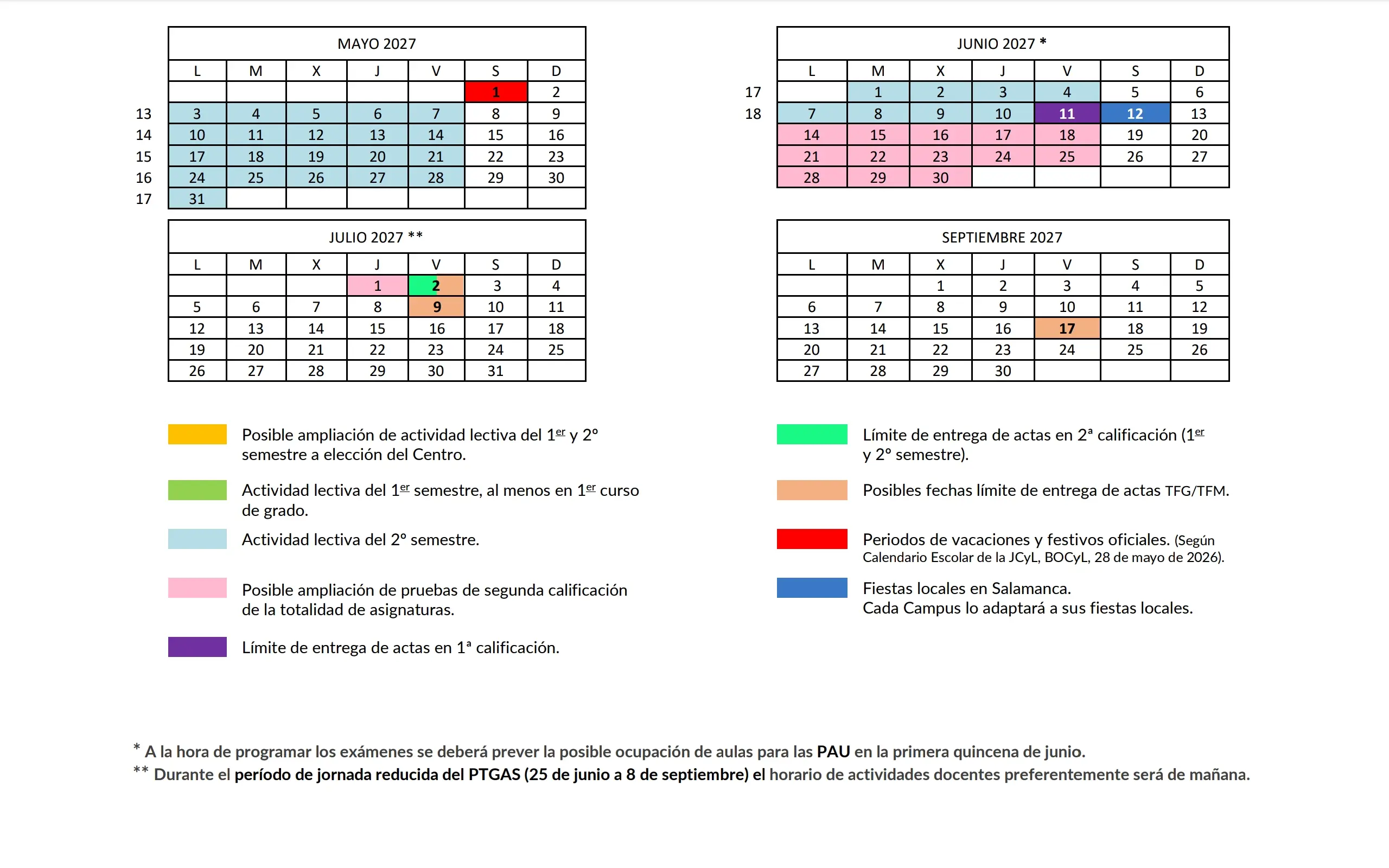 Calendario universidad salamanca 2026 2027